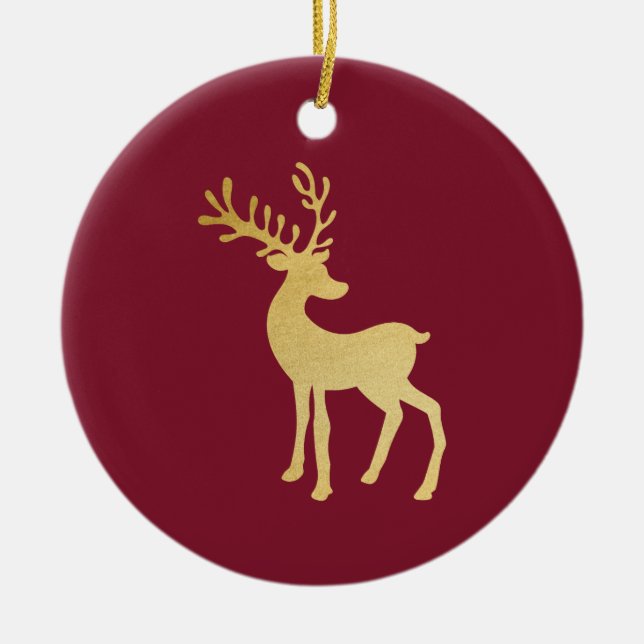 Modernes Minimalistisches Rotes & Goldenes Rentier Keramik Ornament (Vorne)