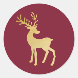 Modernes Minimalistisches Rotes & Goldenes Rentier Runder Aufkleber