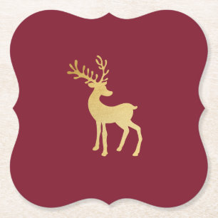 Modernes Minimalistisches Rotes & Goldenes Rentier Untersetzer