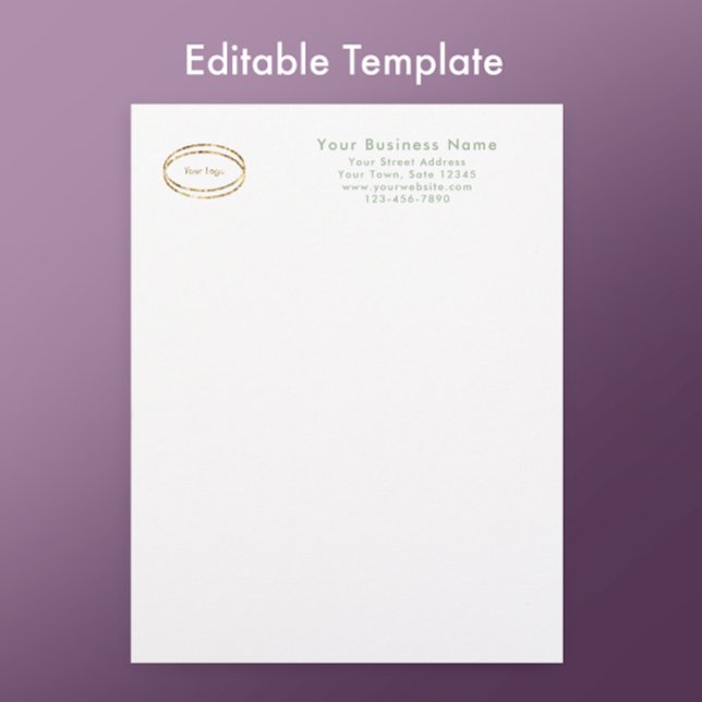 Modernes minimalistisches Salbeigrün benutzerdefin Briefbogen (Personalize this sage green letterhead template. Add your business logo and custom modern script.
)
