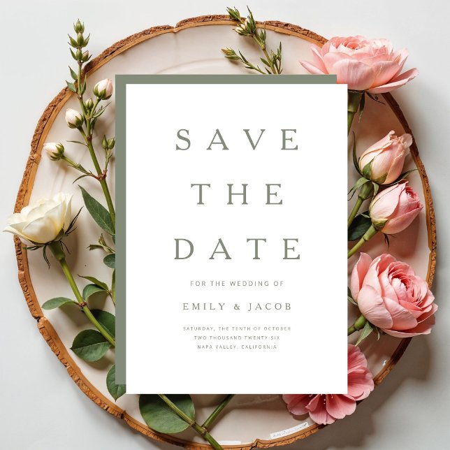 Modernes Minimalistisches Salbeigrün Save The Date (Modern Minimalist Sage Green Save The Date)
