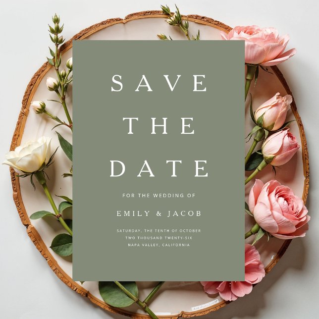 Modernes minimalistisches Salbeigrün Save The Date (Modern Minimalist Sage Green Save The Date)