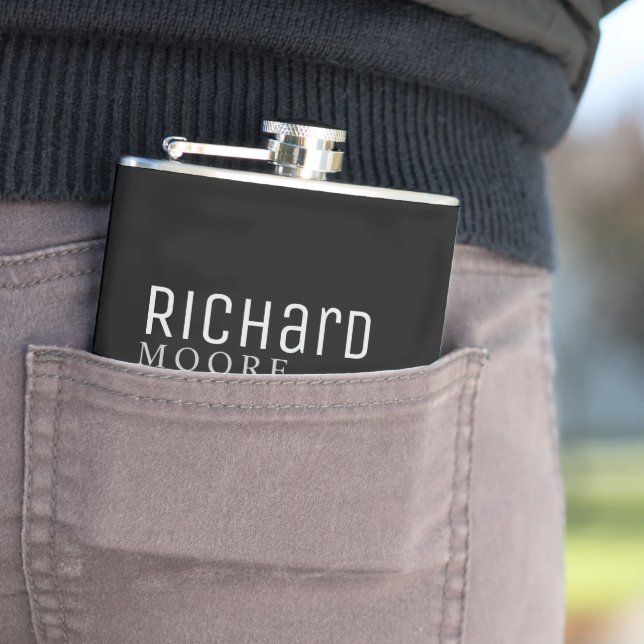modernes minimalistisches schlicht Schwarz-weiß Flachmann (Beispiel)