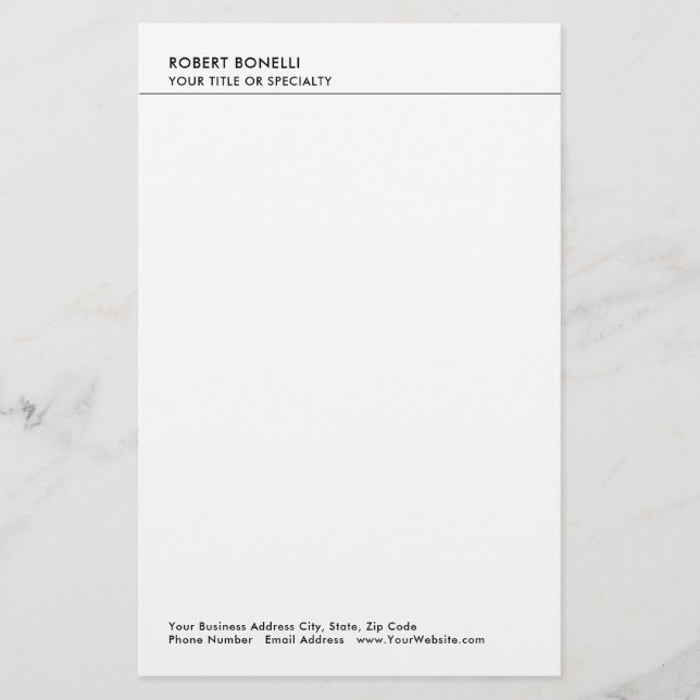 Modernes, Minimalistisches Schlichtes Business Briefpapier (Vorderseite)