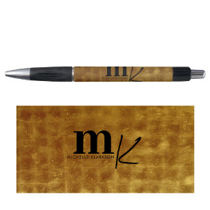 Modernes Minimalistisches Schwarz-Gold-Fohlen-Mono Kugelschreiber