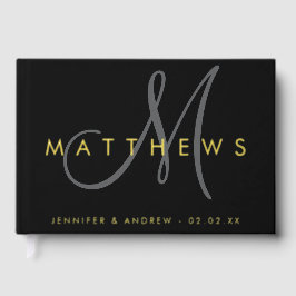 Modernes Minimalistisches Schwarz-Grau-Monogramm-H Gästebuch