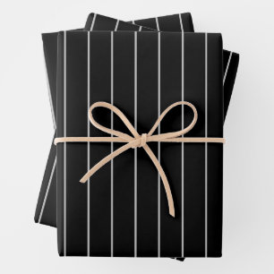 Modernes, minimalistisches Schwarz und Grau gestre Geschenkpapier Set
