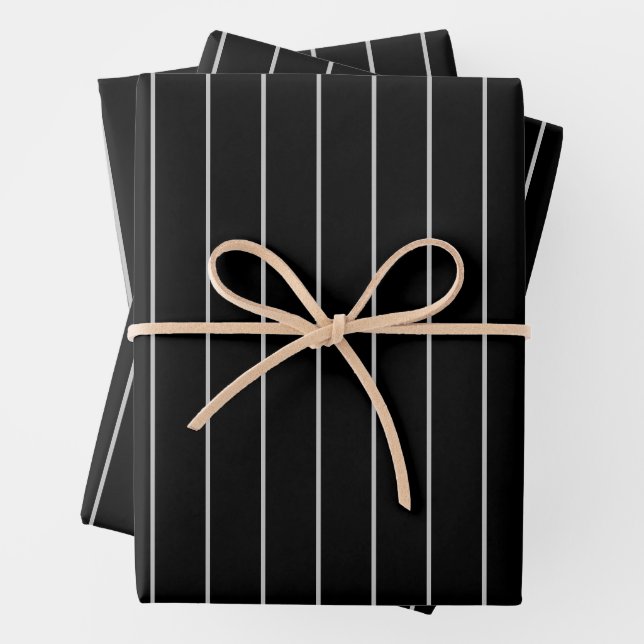 Modernes, minimalistisches Schwarz und Grau gestre Geschenkpapier Set (Beispiel)