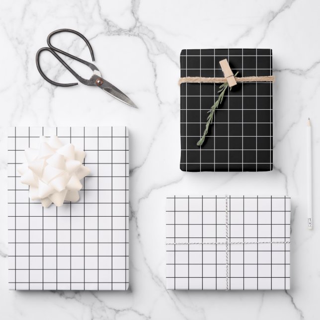 Modernes Minimalistisches Schwarz und Weiß Geschenkpapier Set (Vorderseite)