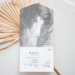 Modernes Minimalistisches Schwarz-Weiß-Foto All In One Einladung