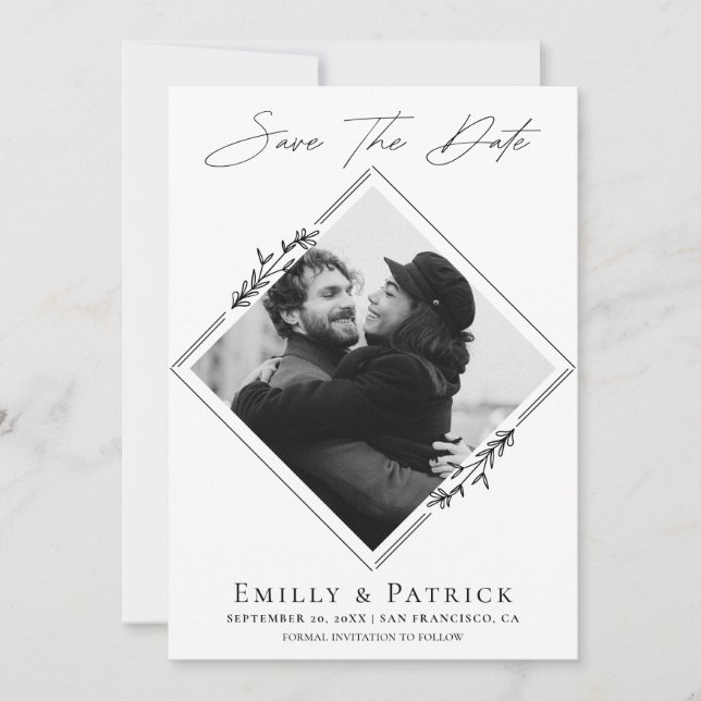 Modernes Minimalistisches Schwarz-Weiß-Foto Save The Date (Vorderseite)