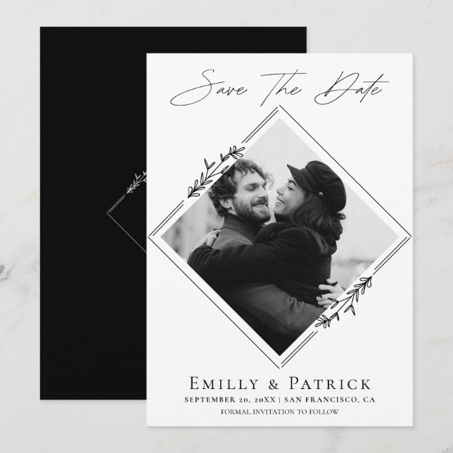 Modernes Minimalistisches Schwarz-Weiß-Foto Save The Date (Vorne/Hinten)