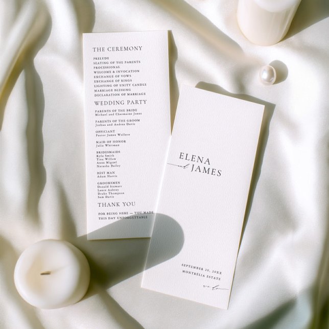 Modernes Minimalistisches Schwarz-Weiß-Hochzeitspr Programm (Modern Minimalist Black & White Wedding Program)