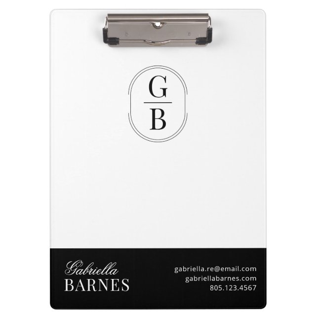 Modernes Minimalistisches Schwarz/Weiß Klemmbrett (Vorderseite)