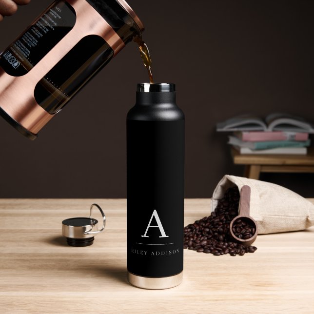 Modernes minimalistisches Schwarz-Weiß-Monogramm Trinkflasche (Kaffee (gedreht))