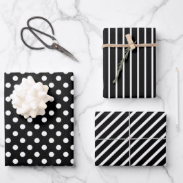 Modernes Minimalistisches Schwarz-Weiß-Muster Geschenkpapier Set