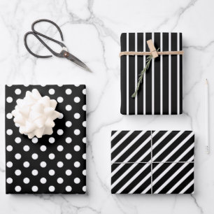 Modernes Minimalistisches Schwarz-Weiß-Muster Geschenkpapier Set
