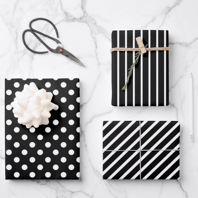 Modernes Minimalistisches Schwarz-Weiß-Muster Geschenkpapier Set (Vorderseite)