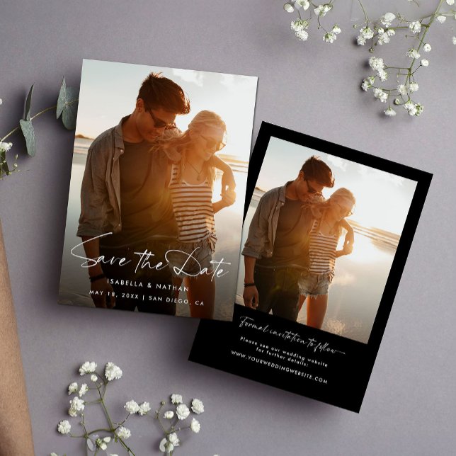 Modernes Minimalistisches Schwarz-weißes Foto Save Save The Date (Von Creator hochgeladen)