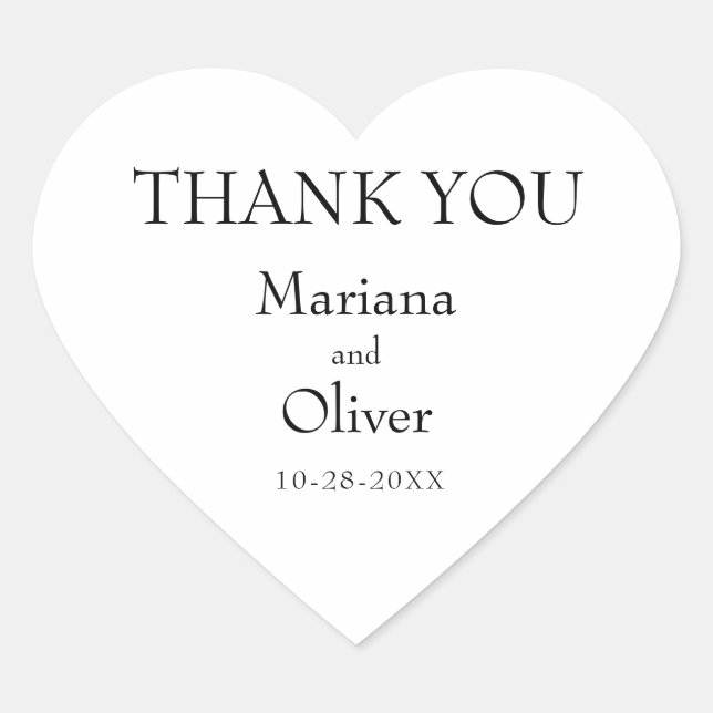 Modernes Minimalistisches Schwarz-weißes Hochzeith Herz-Aufkleber (Vorderseite)
