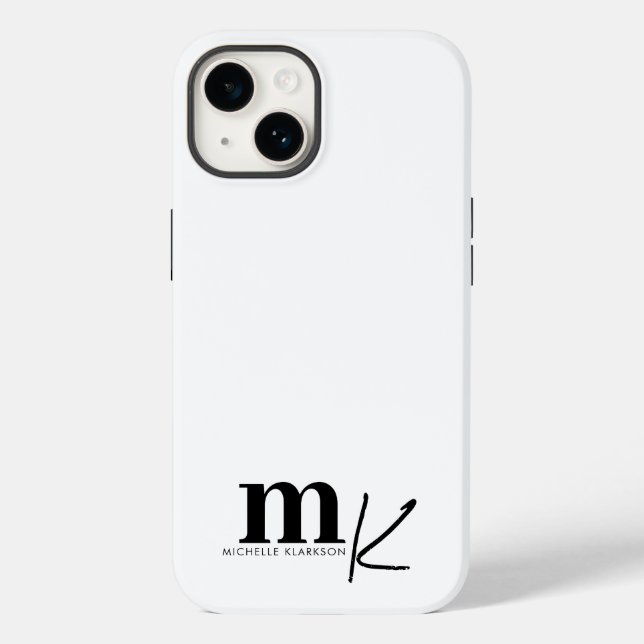 Modernes Minimalistisches Schwarz-weißes Monogramm Case-Mate iPhone Hülle (Rückseite)