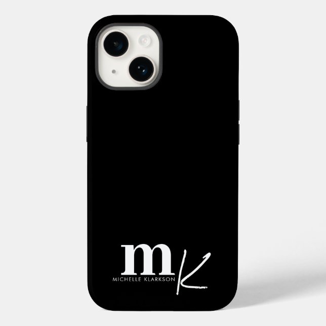 Modernes Minimalistisches Schwarz-weißes Monogramm Case-Mate iPhone Hülle (Rückseite)