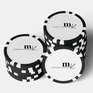 Modernes Minimalistisches Schwarz-weißes Monogramm Pokerchips