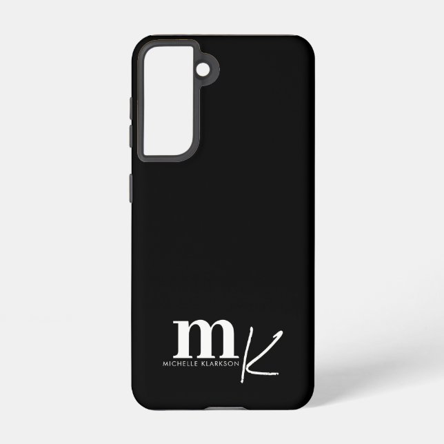 Modernes Minimalistisches Schwarz-weißes Monogramm Samsung Galaxy Hülle (Rückseite)