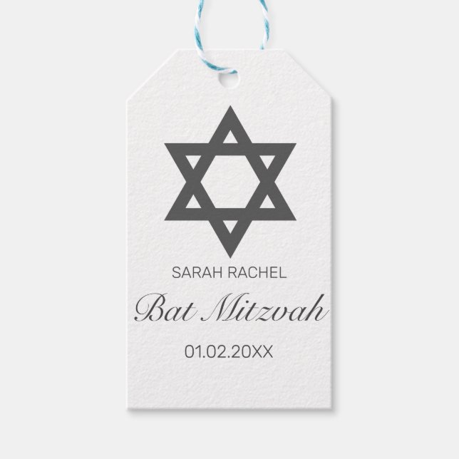 Modernes Minimalistisches Schwarzes Bar Bat Mitzva Geschenkanhänger (Vorderseite)