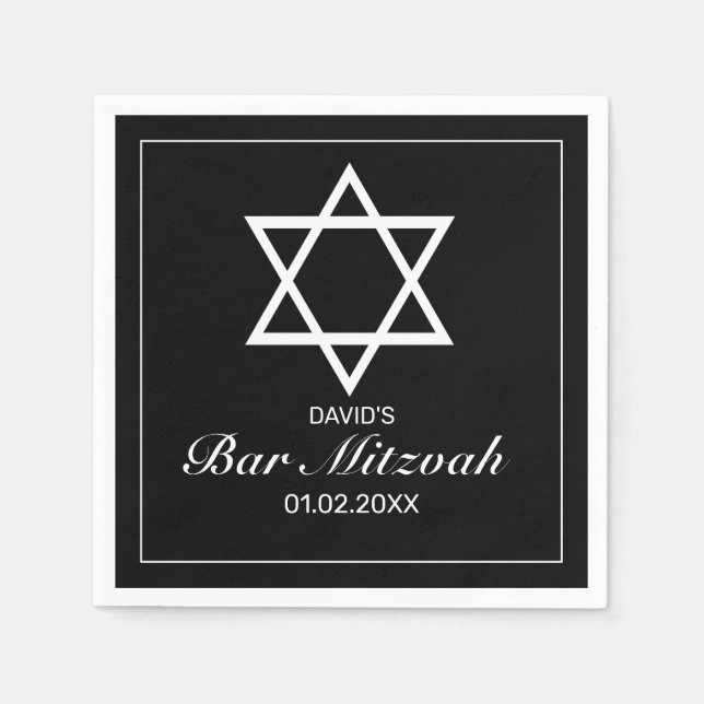 Modernes Minimalistisches Schwarzes Bar Bat Mitzva Serviette (Vorderseite)