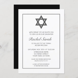Modernes Minimalistisches Schwarzes Bat Mitzvah Einladung