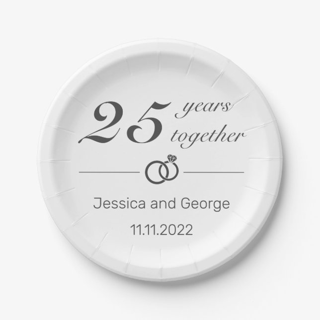 Modernes Minimalistisches Schwarzes Hochzeitstag Pappteller (Vorderseite)