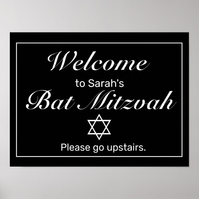 Modernes Minimalistisches Schwarzes Mitzvah Begrüß Poster (Vorne)