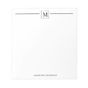 Modernes Minimalistisches Schwarzes Monogramm-Quad Notizblock