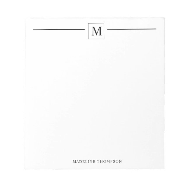 Modernes Minimalistisches Schwarzes Monogramm-Quad Notizblock (Vorderseite)
