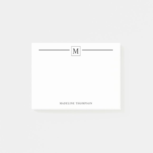 Modernes Minimalistisches Schwarzes Monogramm-Quad Post-it Klebezettel (Vorderseite)