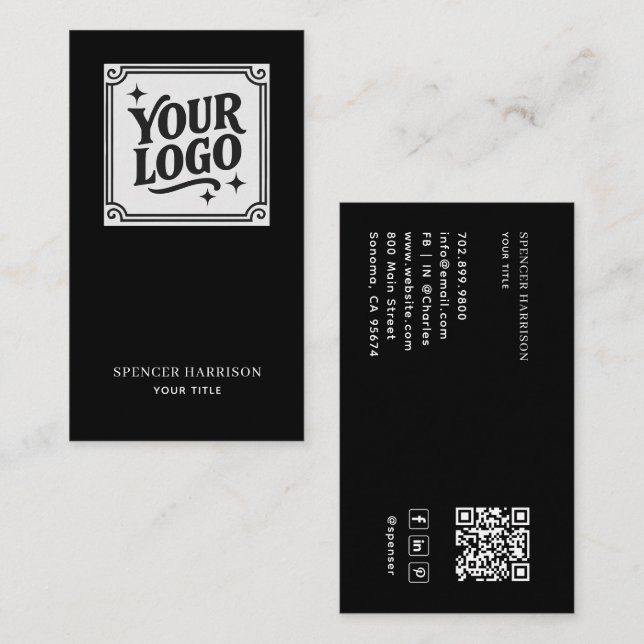 Modernes minimalistisches schwarzes QR-Code-Logo S Visitenkarte (Vorne/Hinten)