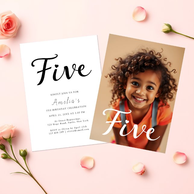 Modernes Minimalistisches Schwarzes Script 5. Gebu Einladung (Von Creator hochgeladen)