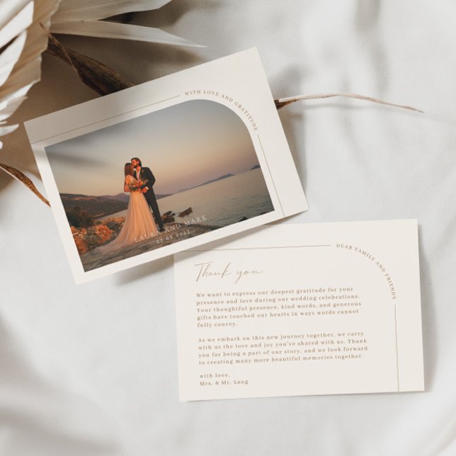 Modernes Minimalistisches Script Arch Foto Danke K (Modern Minimalist Script Arch Photo Thank You Card)