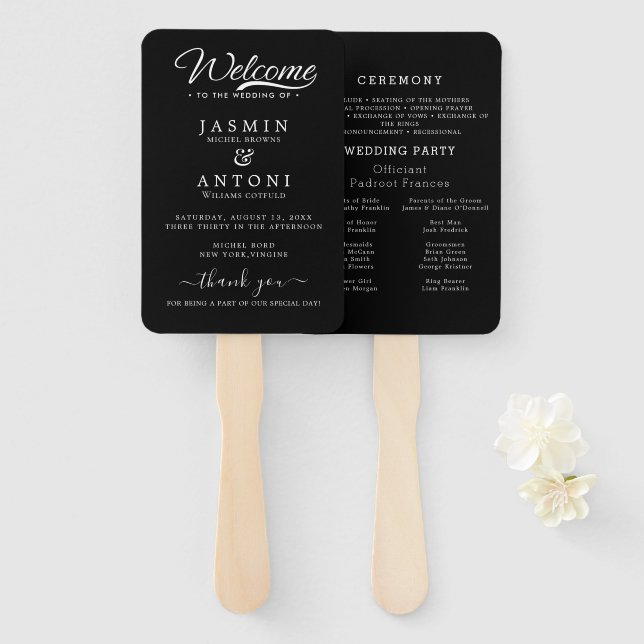 Modernes Minimalistisches Script Black | Hochzeit Fächer (Vorne und Hinten)