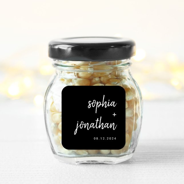 Modernes Minimalistisches Script Black | Hochzeit Quadratischer Aufkleber (Von Creator hochgeladen)