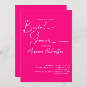 Modernes Minimalistisches Script-Bright Pink-Braut Einladung
