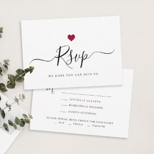 Modernes Minimalistisches Script Chic Red Wedding RSVP Karte