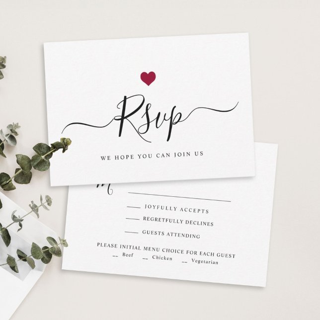 Modernes Minimalistisches Script Chic Red Wedding  RSVP Karte (Von Creator hochgeladen)