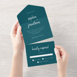Modernes Minimalistisches Script Deep Aquamarin | All In One Einladung
