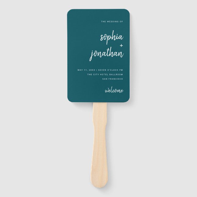 Modernes Minimalistisches Script Deep Aquamarin |  Fächer (Vorderseite)