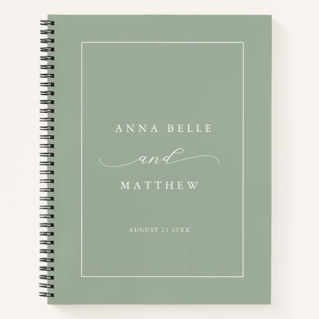 Modernes Minimalistisches Script Dusty Green Weddi Notizbuch (Vorderseite)