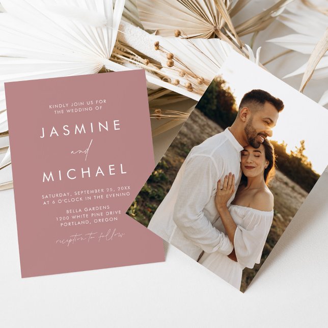 Modernes Minimalistisches Script Dusty Rose Foto H Einladung (Von Creator hochgeladen)