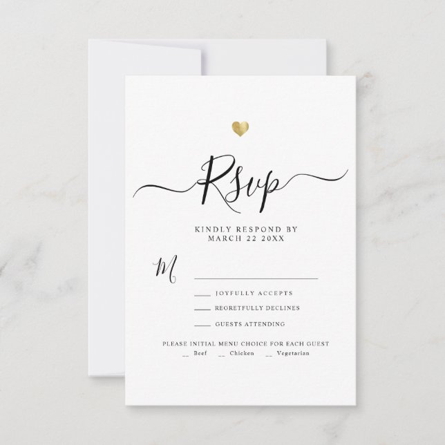 Modernes Minimalistisches Script Gold Wedding RSVP (Vorderseite)