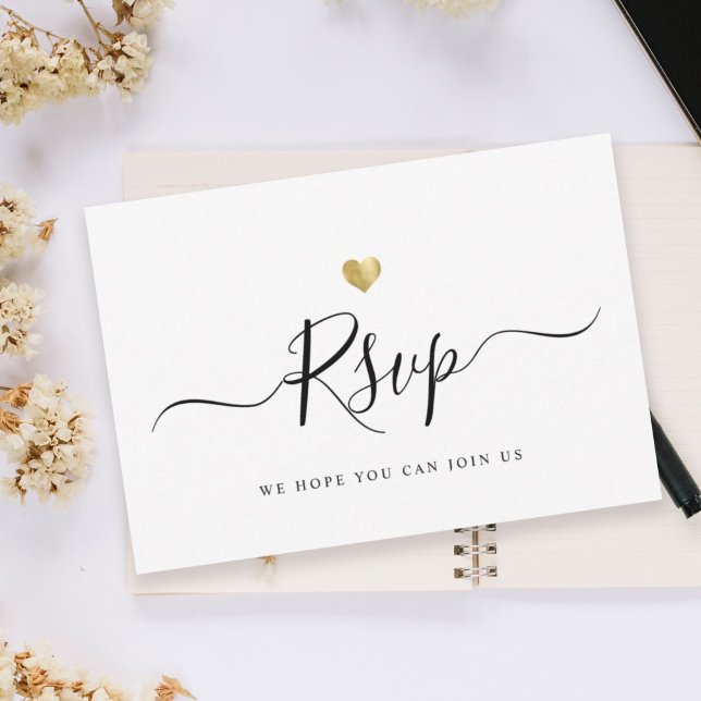 Modernes Minimalistisches Script Gold Wedding RSVP Karte (Von Creator hochgeladen)